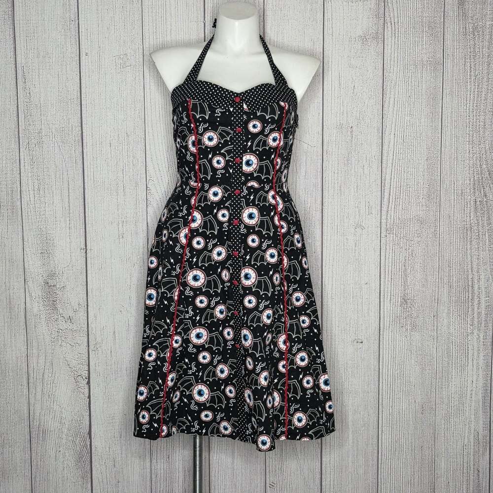 Sourpuss Batty Peepers Peggy Dress XL Flying Eyeball Gothabilly Rockabilly